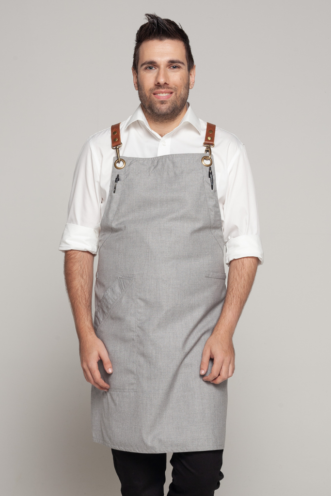 BONDI Steel grey  / Chocolate brown leather with yellow dual tone - Ace Chef Apparels