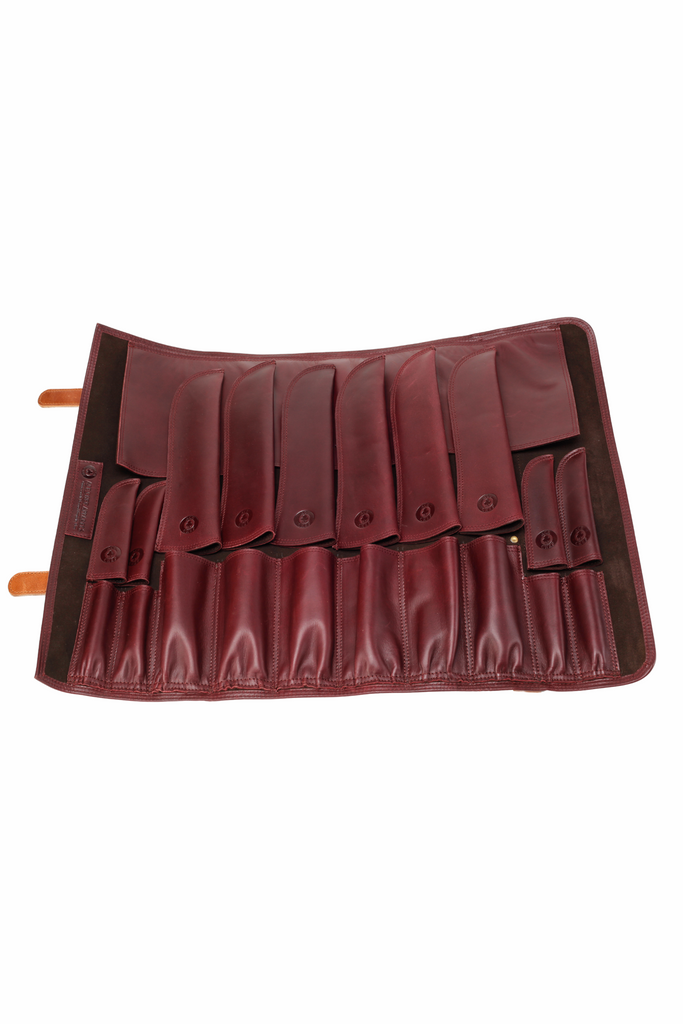 Leather Knife Roll- Bordo and Tan - Ace Chef Apparels