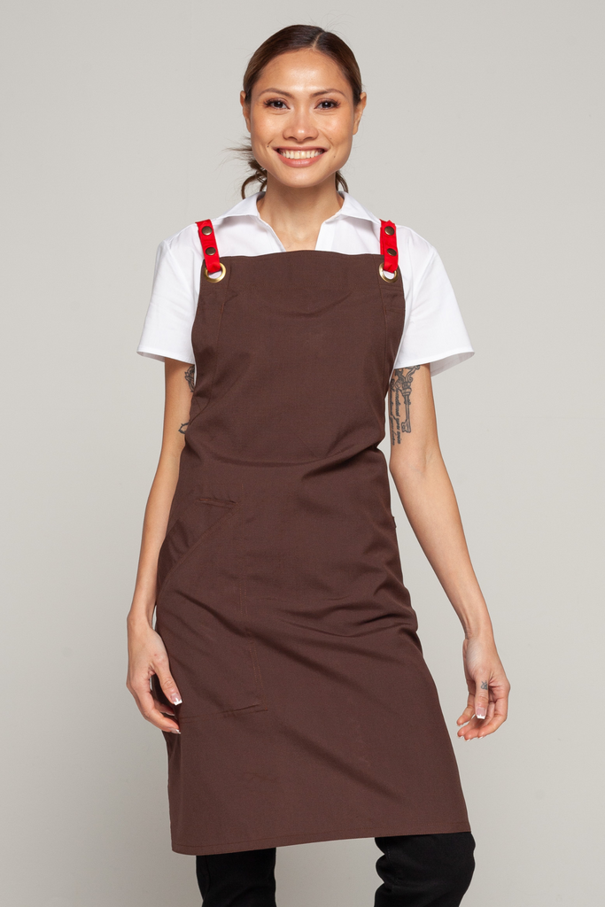 BONDI Chocolate brown / Red straps - Ace Chef Apparels