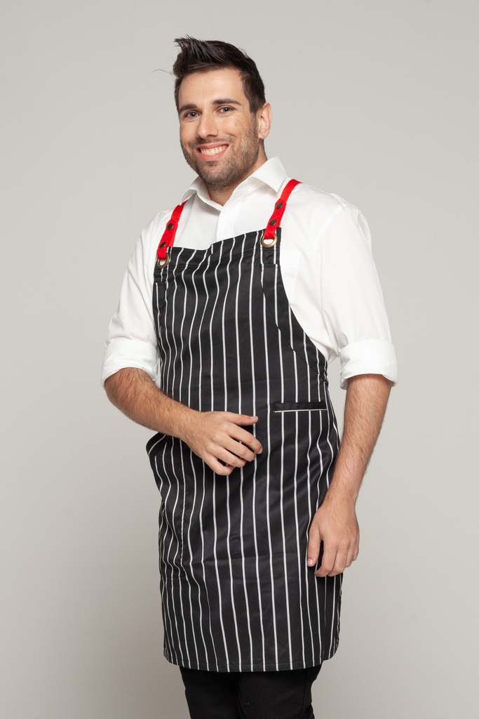 BONDI Black White Stripes/Red - Ace Chef Apparels