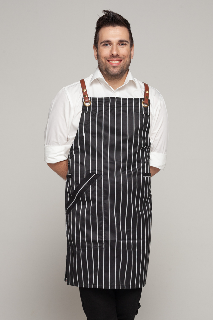 BONDI Black White Stripes/Chocolate PU - Ace Chef Apparels