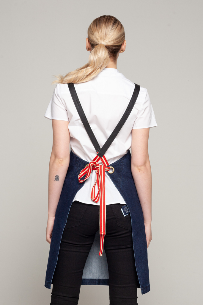 BONDI Denim indigo / Black leather with red dual tone - Ace Chef Apparels