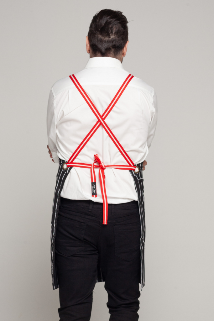 BONDI Black White Stripes/ Red dual tone - Ace Chef Apparels