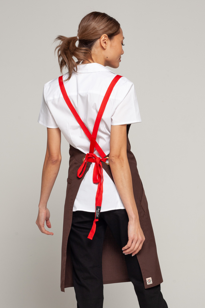 BONDI Chocolate brown / Red straps - Ace Chef Apparels