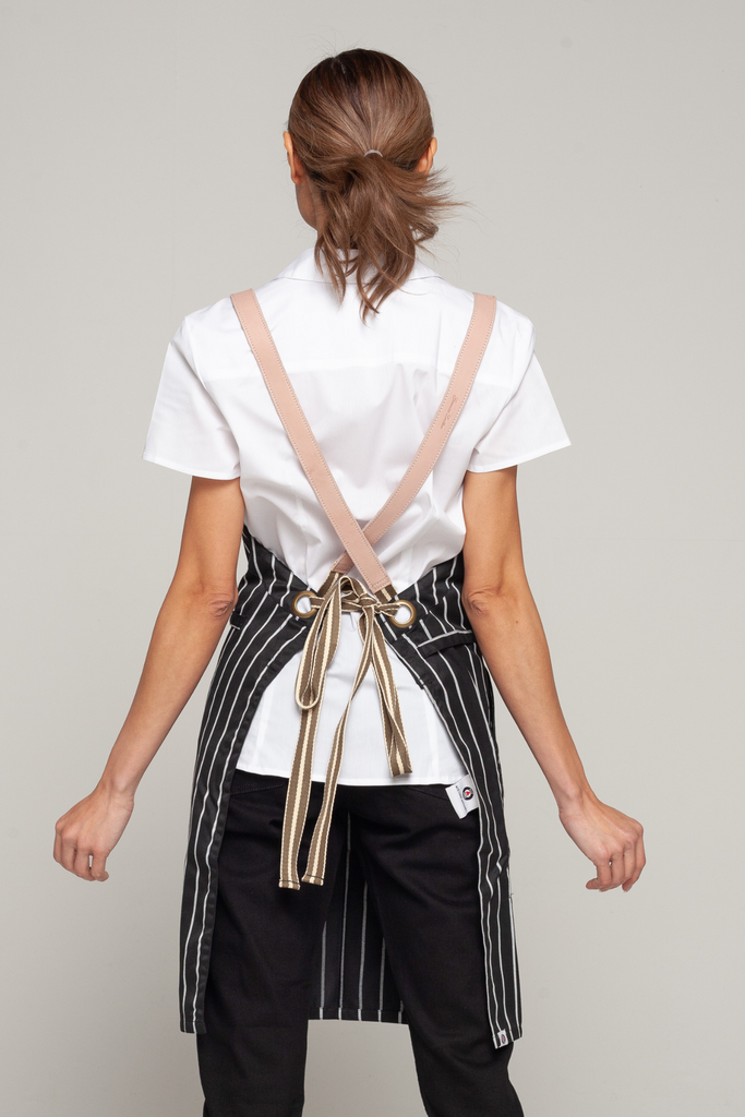 BONDI Black White Stripes/ Pink leather with beige dual tone - Ace Chef Apparels