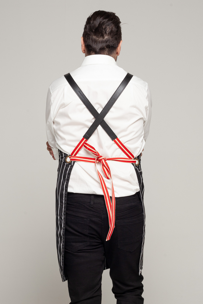 BONDI Black White Stripes/Black leather with red dual tone - Ace Chef Apparels