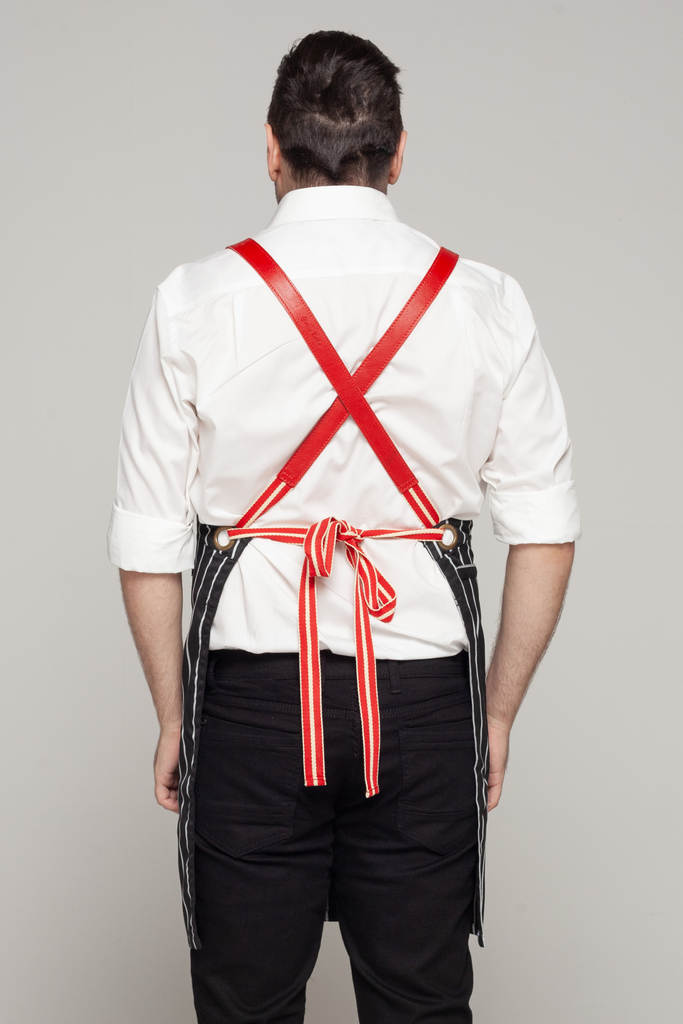 BONDI Black White Stripes/ Red leather dual tone - Ace Chef Apparels
