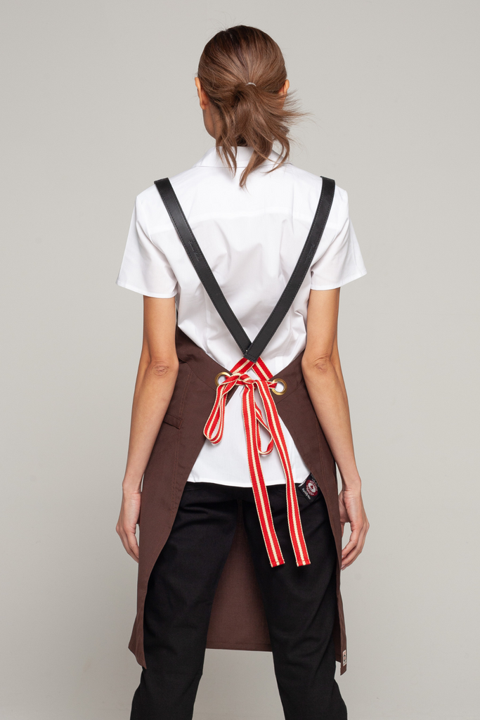 BONDI Chocolate brown / Black leather with red dual tone - Ace Chef Apparels