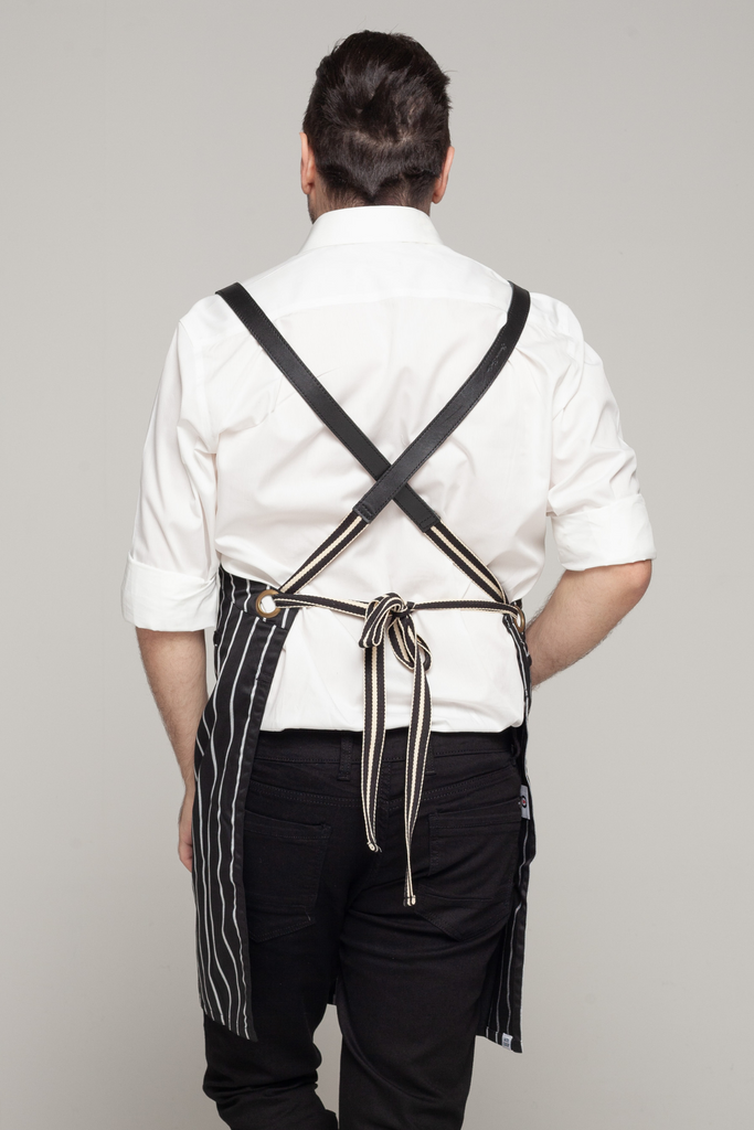 BONDI Black White Stripes/Black leather dual tone - Ace Chef Apparels