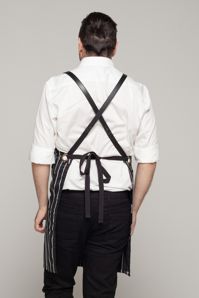 BONDI Black White Stripes/Black PU - Ace Chef Apparels