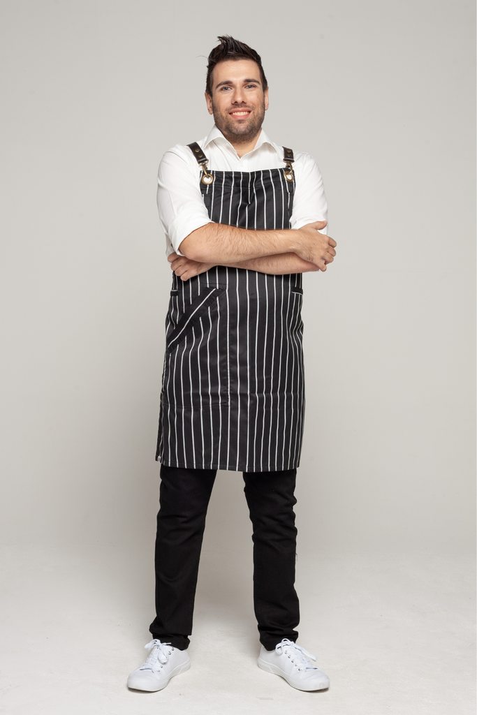 BONDI Black White Stripes/Chocolate brown Leather dual tone - Ace Chef Apparels