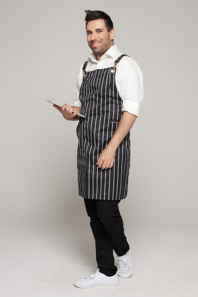 BONDI Black White Stripes/Black leather dual tone - Ace Chef Apparels