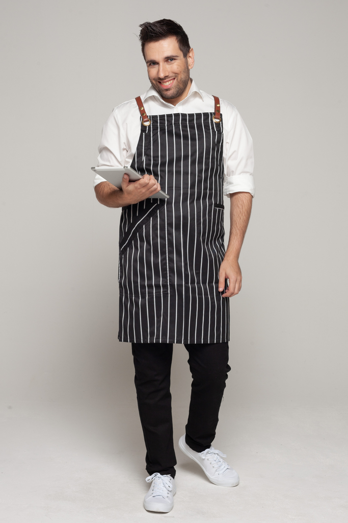 BONDI Black White Stripes/Chocolate PU - Ace Chef Apparels