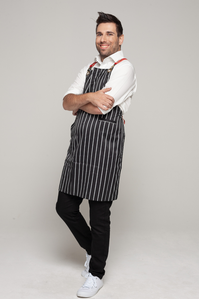 BONDI Black White Stripes/ Red leather dual tone - Ace Chef Apparels
