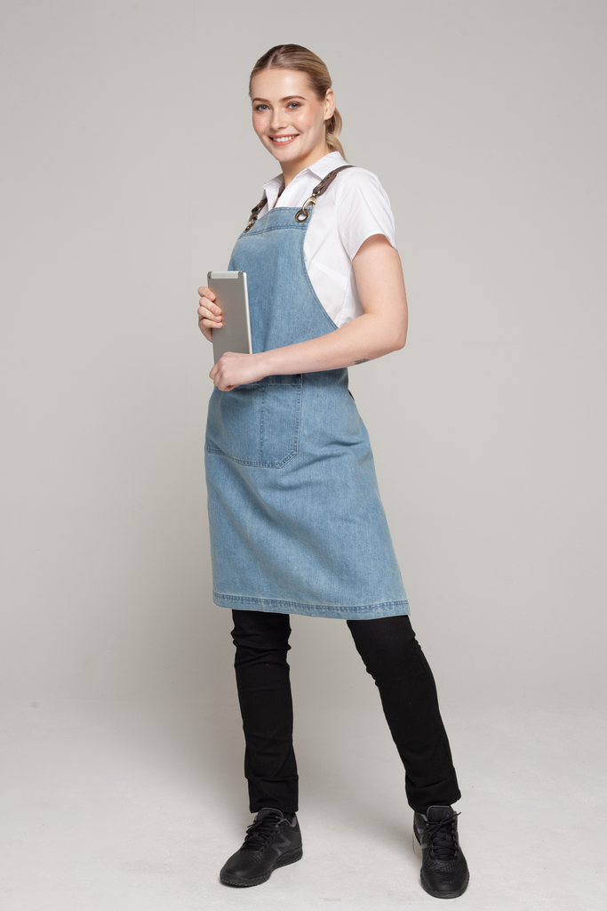 BONDI Denim stone / Chocolate Brown leather dual tone - Ace Chef Apparels