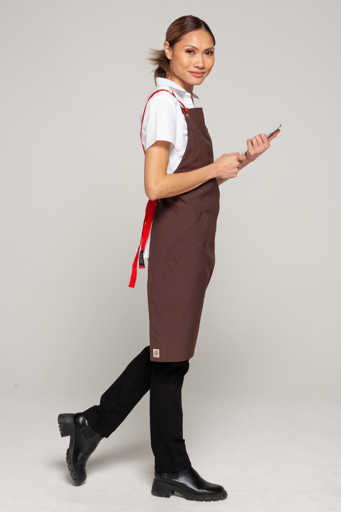 BONDI Chocolate brown / Red straps - Ace Chef Apparels