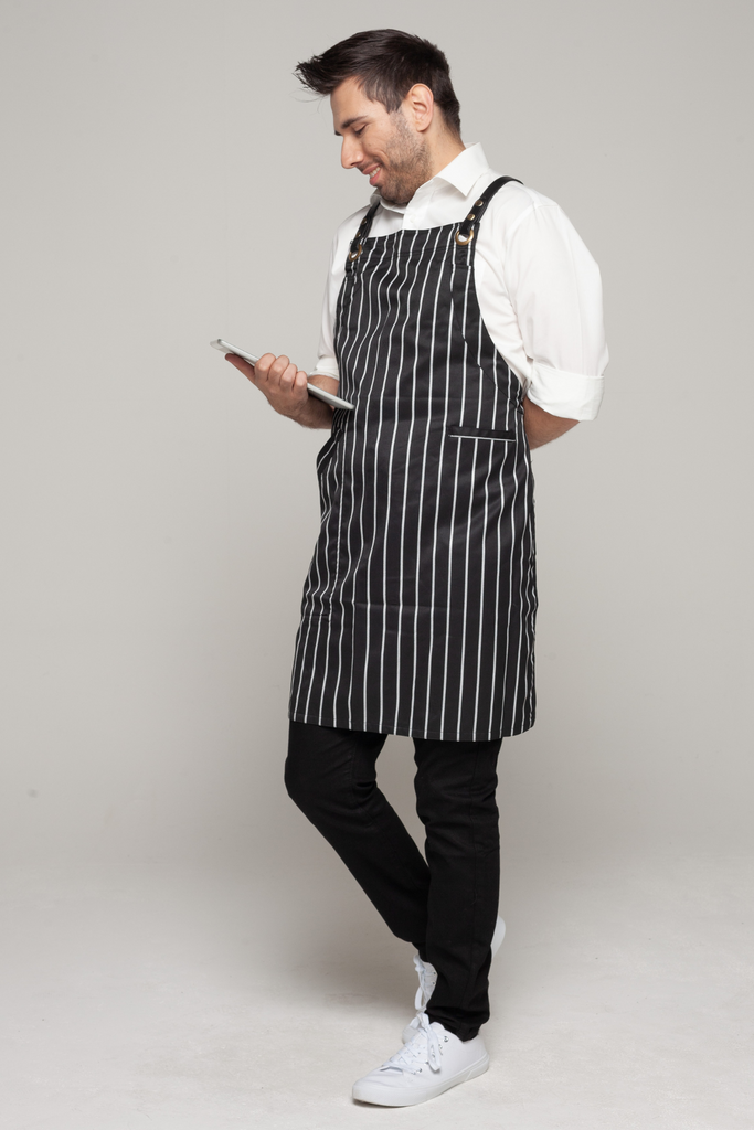 BONDI Black White Stripes/Black PU - Ace Chef Apparels