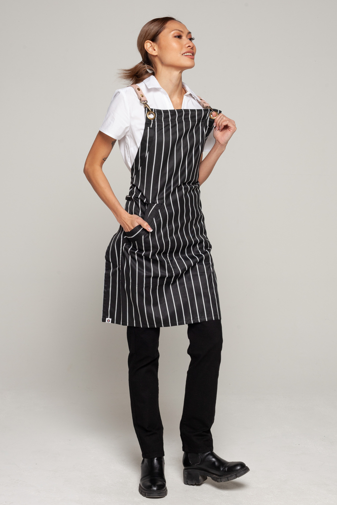 BONDI Black White Stripes/ Pink leather with beige dual tone - Ace Chef Apparels