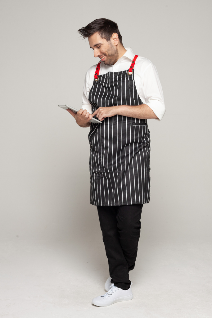 BONDI Black White Stripes/Red - Ace Chef Apparels