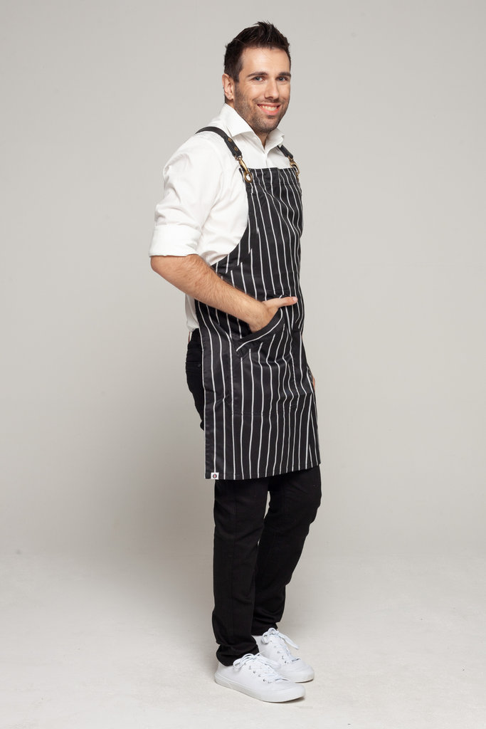 BONDI Black White Stripes/Black leather with red dual tone - Ace Chef Apparels
