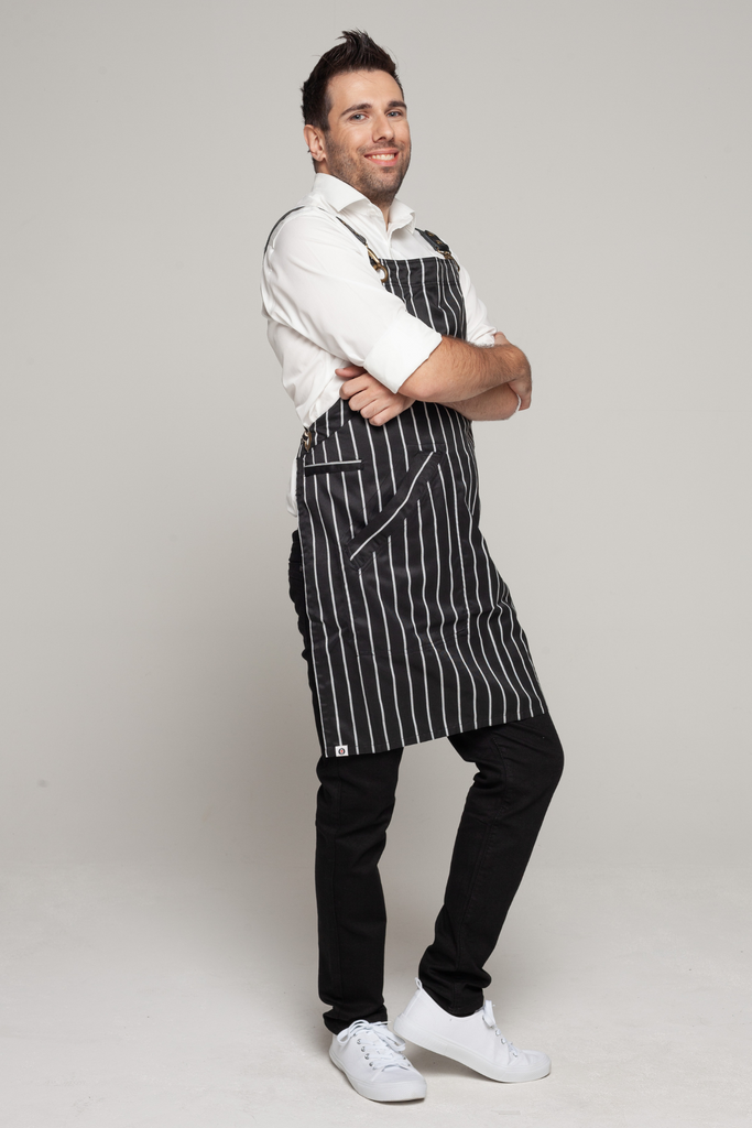 BONDI Black White Stripes/Black leather dual tone - Ace Chef Apparels