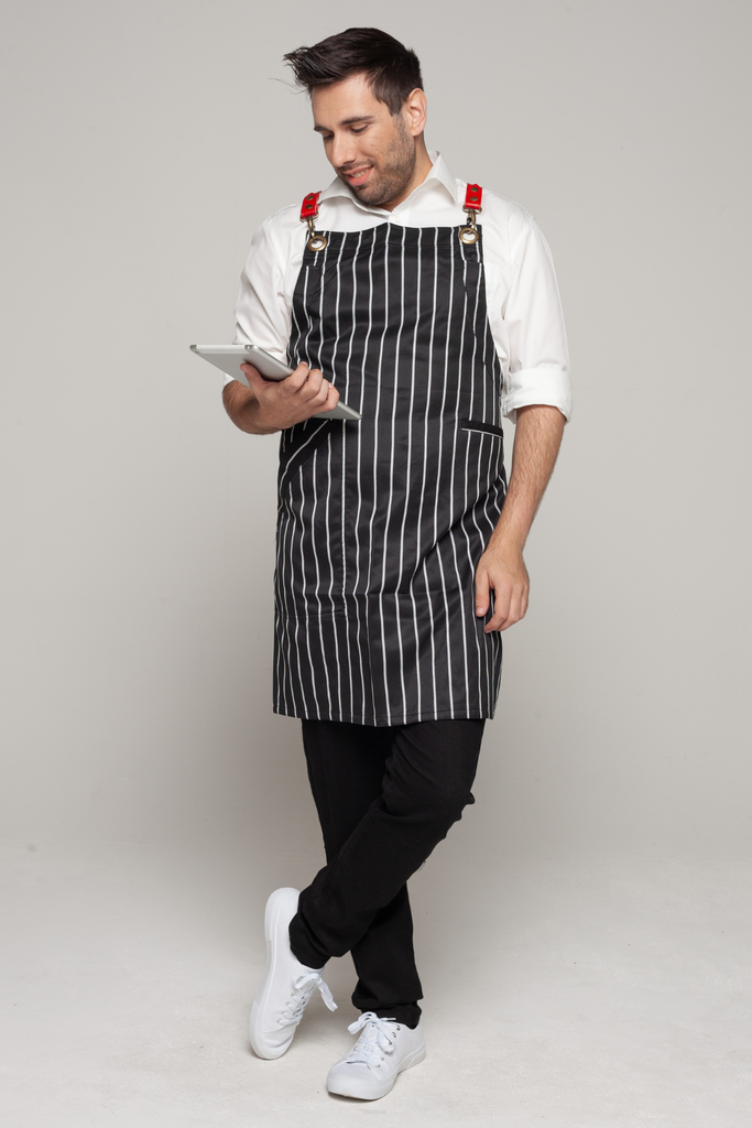BONDI Black White Stripes/ Red leather dual tone - Ace Chef Apparels