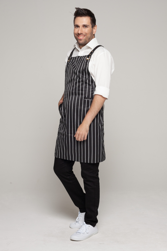 BONDI Black White Stripes/Black PU - Ace Chef Apparels