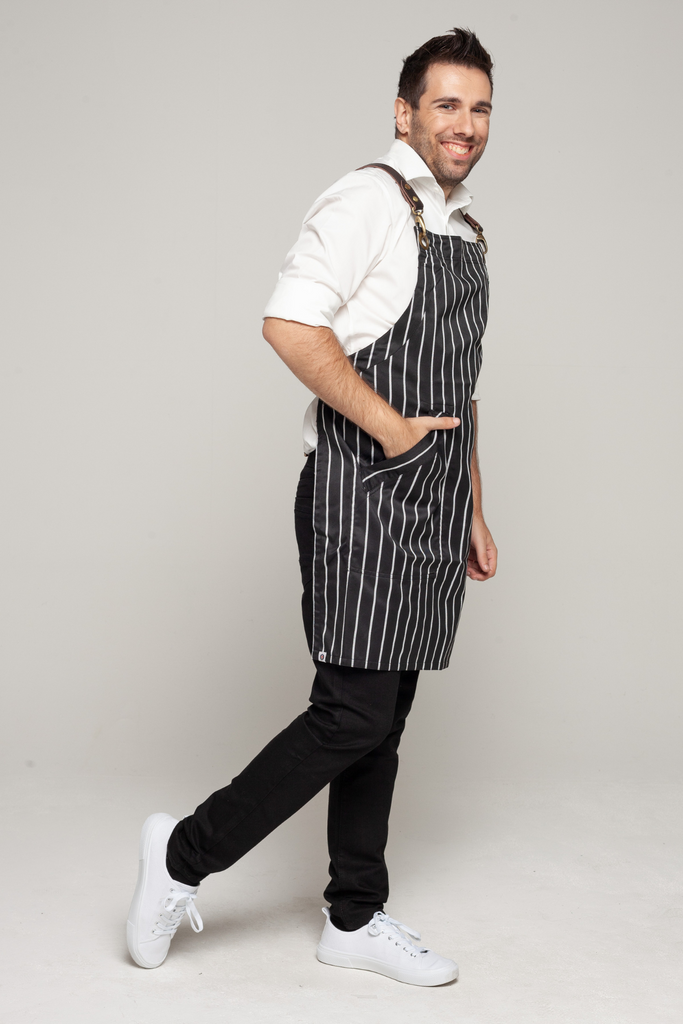 BONDI Black White Stripes/Chocolate brown Leather dual tone - Ace Chef Apparels