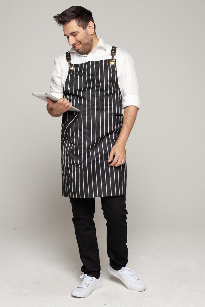 BONDI Black White Stripes/Black leather with red dual tone - Ace Chef Apparels