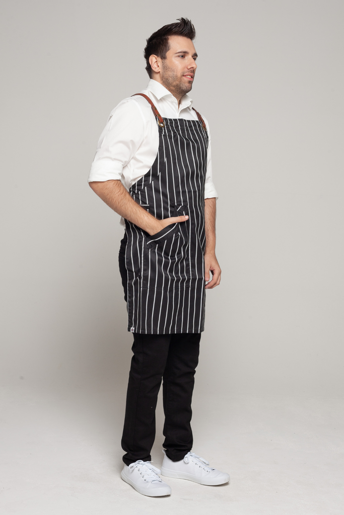 BONDI Black White Stripes/Chocolate PU - Ace Chef Apparels