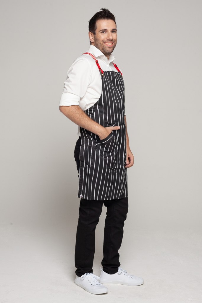 BONDI Black White Stripes/ Red dual tone - Ace Chef Apparels