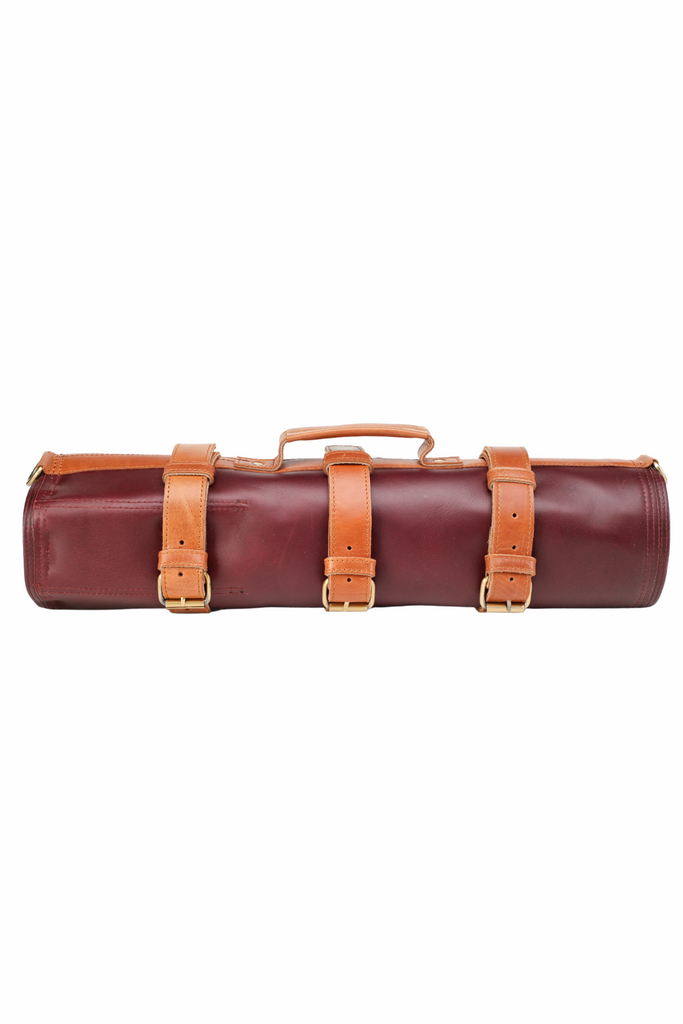 Leather Knife Roll- Bordo and Tan - Ace Chef Apparels