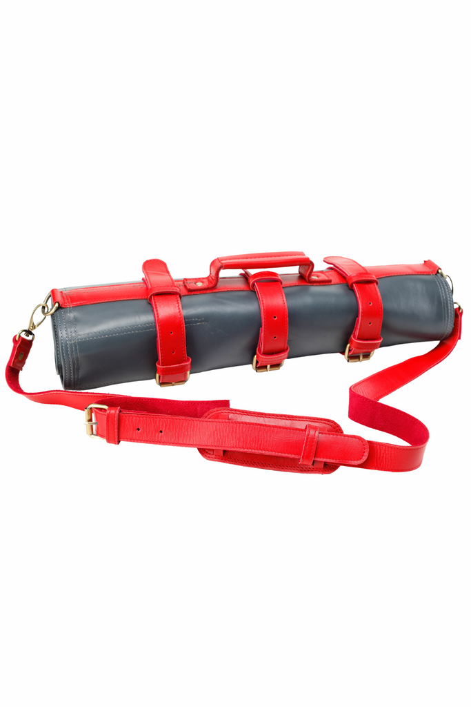 Leather Knife Roll- Grey and Red - Ace Chef Apparels