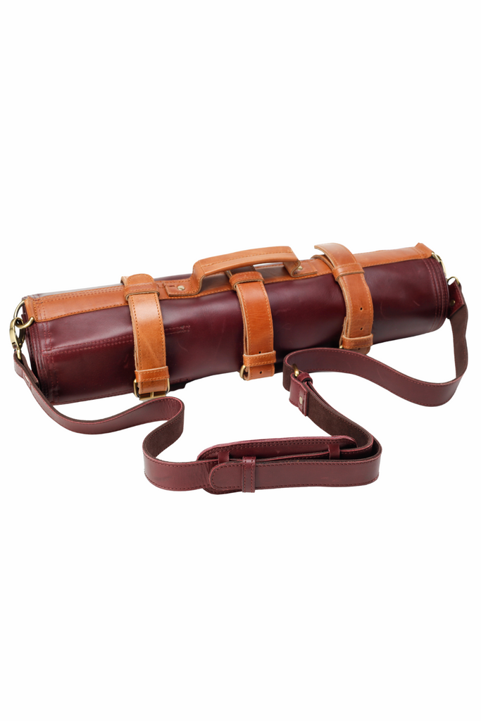 Leather Knife Roll- Bordo and Tan - Ace Chef Apparels