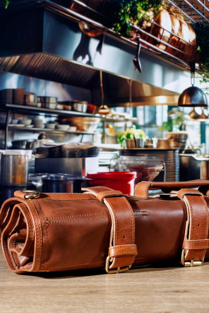 Leather Knife Roll- Brown and Tan - Ace Chef Apparels