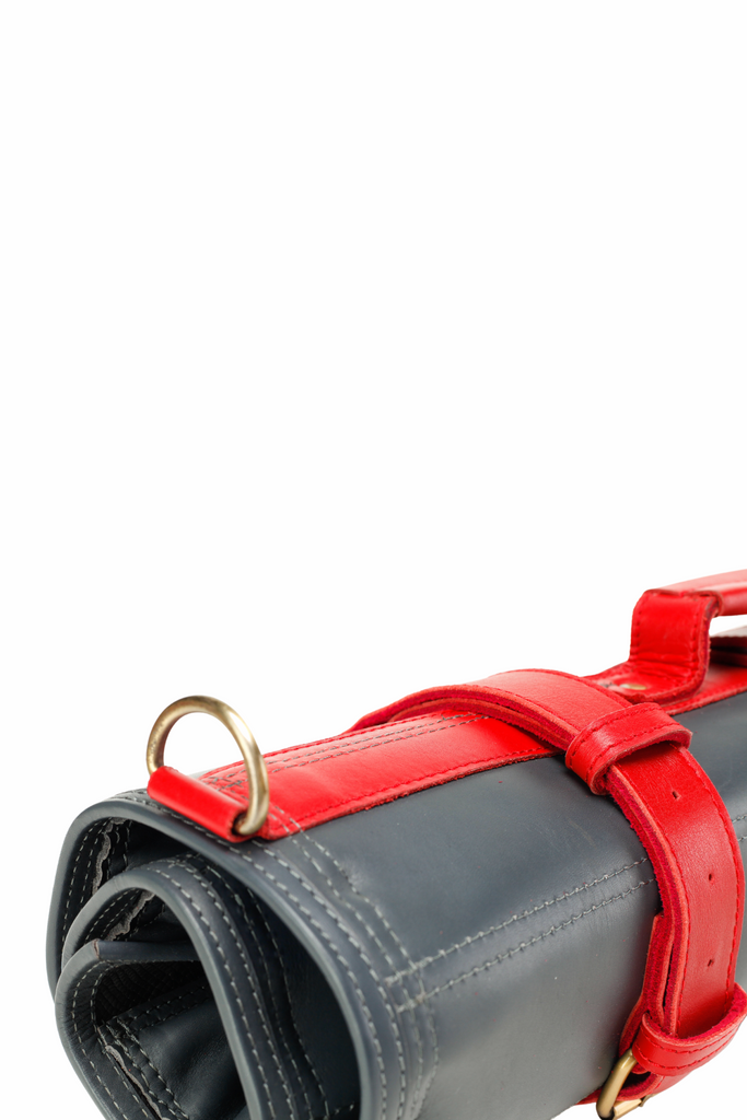 Leather Knife Roll- Grey and Red - Ace Chef Apparels