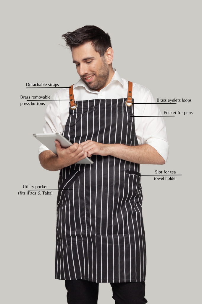 BONDI Black White Stripes/Chocolate PU - Ace Chef Apparels