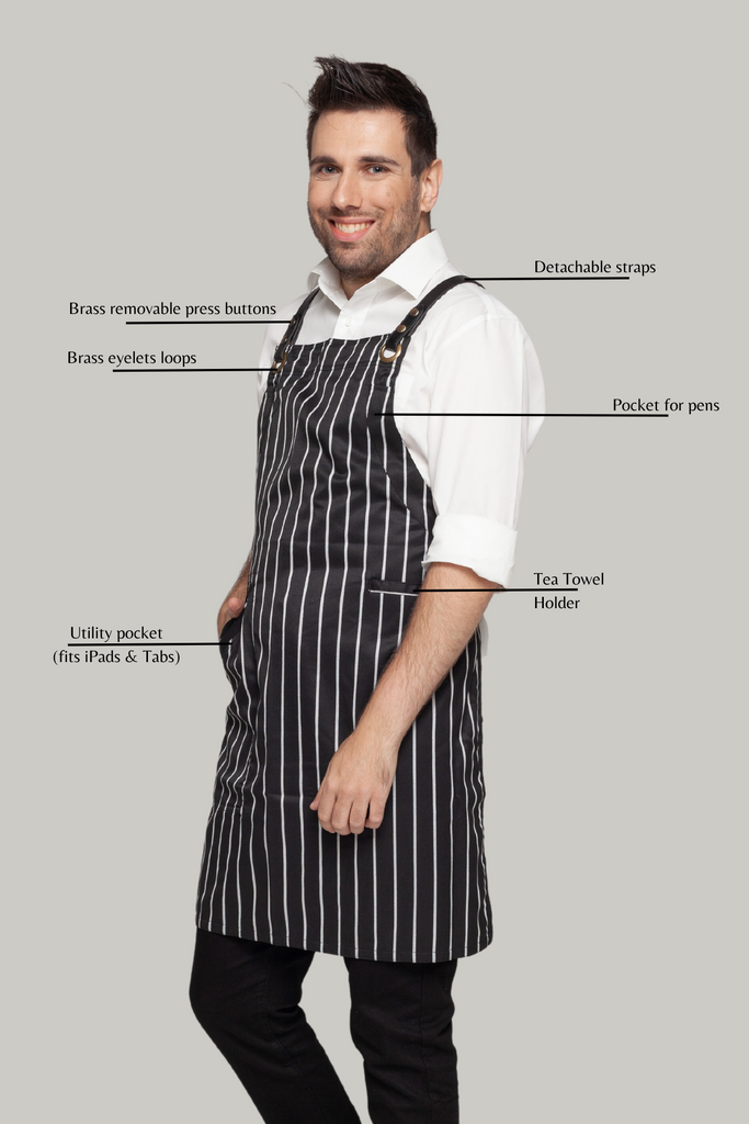 BONDI Black White Stripes/Black PU - Ace Chef Apparels