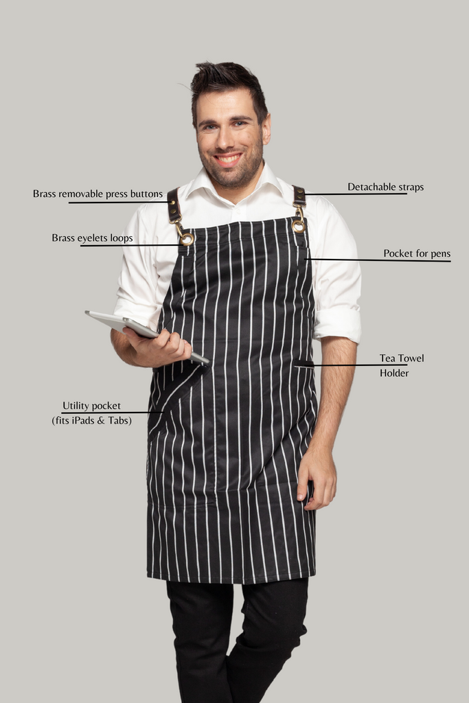 BONDI Black White Stripes/Black leather with red dual tone - Ace Chef Apparels