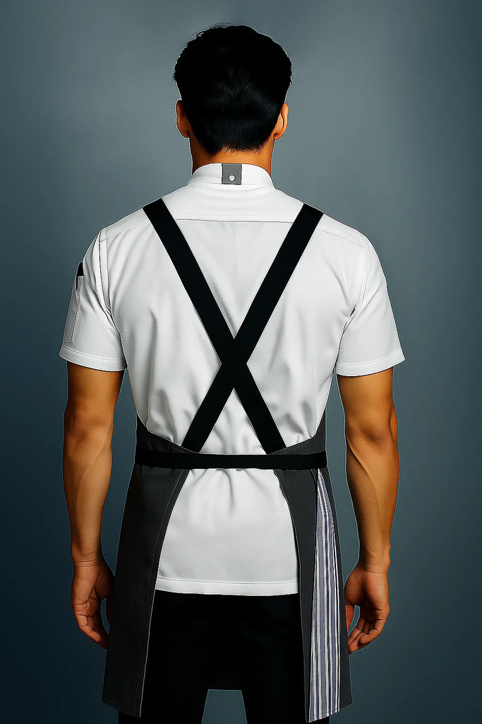 BYRON Crossover Chef apron byron charcoal grey with black straps - Ace Chef Apparels