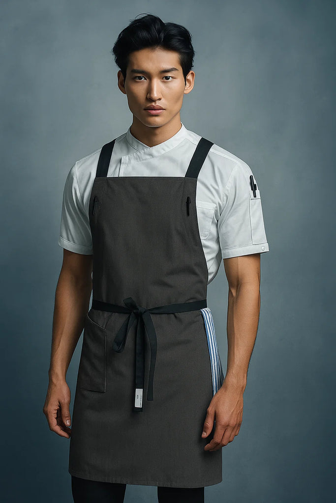 BYRON Crossover Chef apron byron charcoal grey with black straps - Ace Chef Apparels