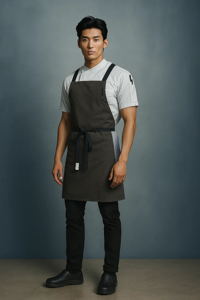BYRON Crossover Chef apron byron charcoal grey with black straps - Ace Chef Apparels