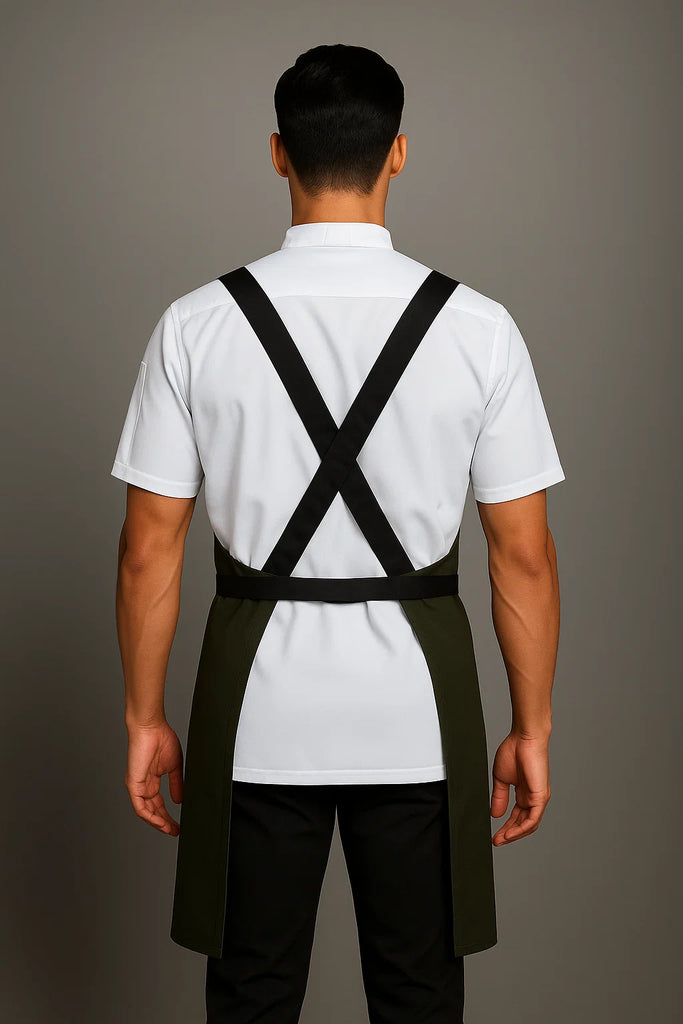 BYRON Crossover Chef apron Dark Green with black straps - Ace Chef Apparels
