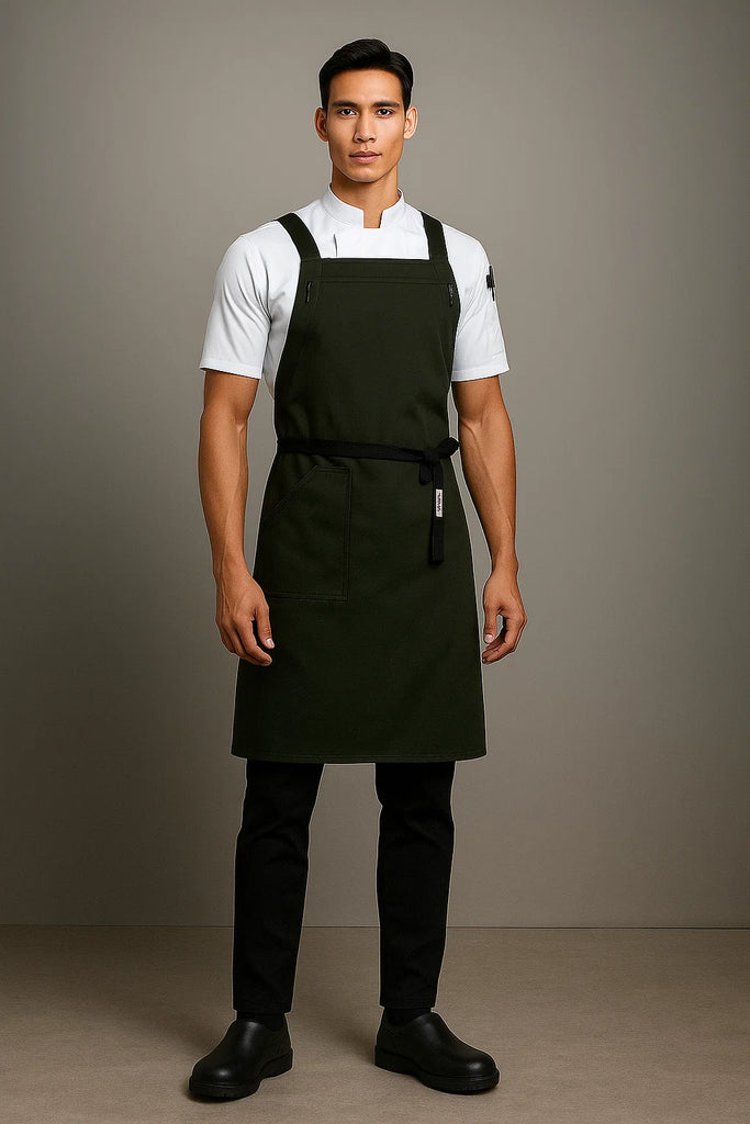 BYRON Crossover Chef apron Dark Green with black straps - Ace Chef Apparels