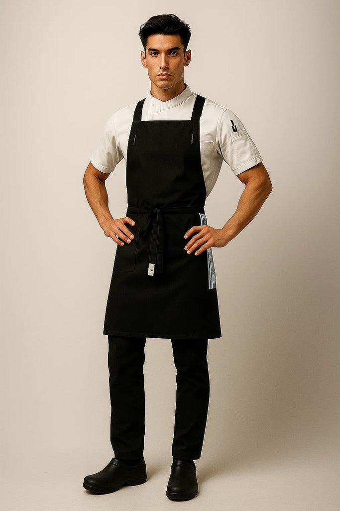 BYRON Crossover Chef apron Black with black straps - Ace Chef Apparels