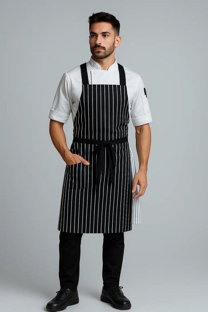 BYRON Crossover Chef apron Black white stripes - Ace Chef Apparels