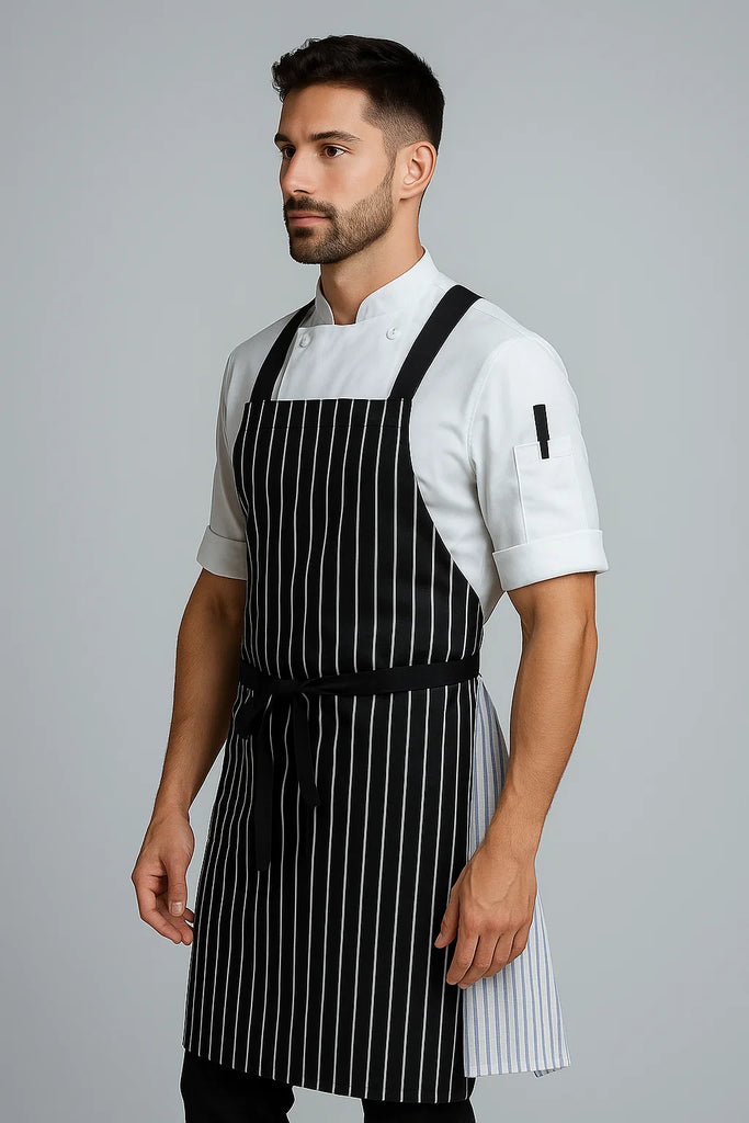 BYRON Crossover Chef apron Black white stripes - Ace Chef Apparels