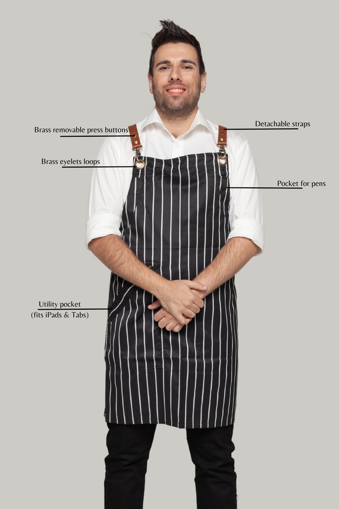 BONDI Black White Stripes/Chocolate Brown leather with yellow dual tone - Ace Chef Apparels