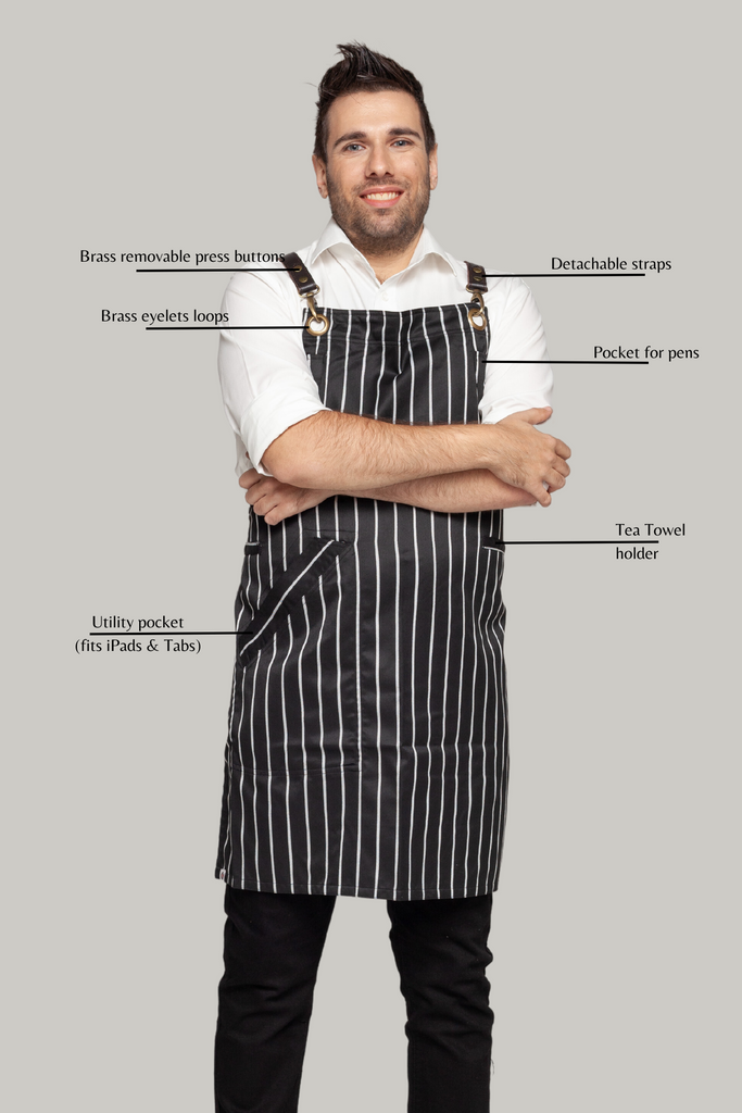BONDI Black White Stripes/Chocolate brown Leather dual tone - Ace Chef Apparels