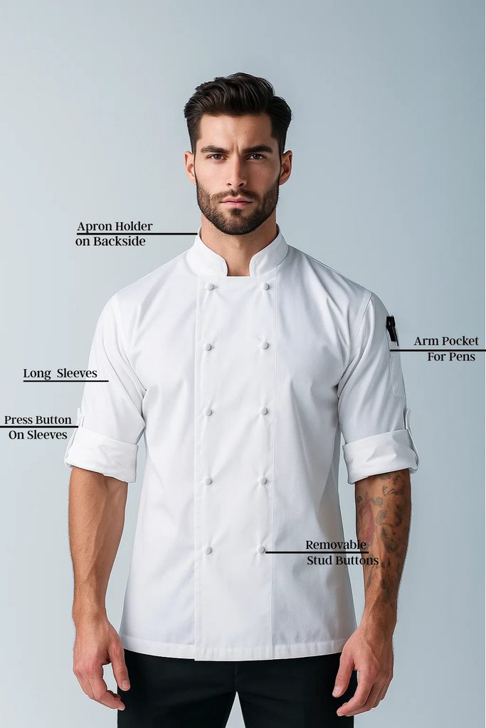 Generic White Chef jackets Long sleeve - Ace Chef Apparels